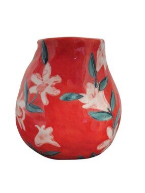 Anthropologie Leah Reena Goren Orange Floral White Flower Ceramic Decor Vase